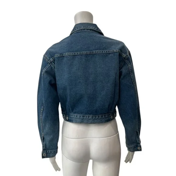 $298 Citizens of Humanity Blue Cotton Cropped Denim Alma Horsebit Jacket size XS - Picture 7 of 10